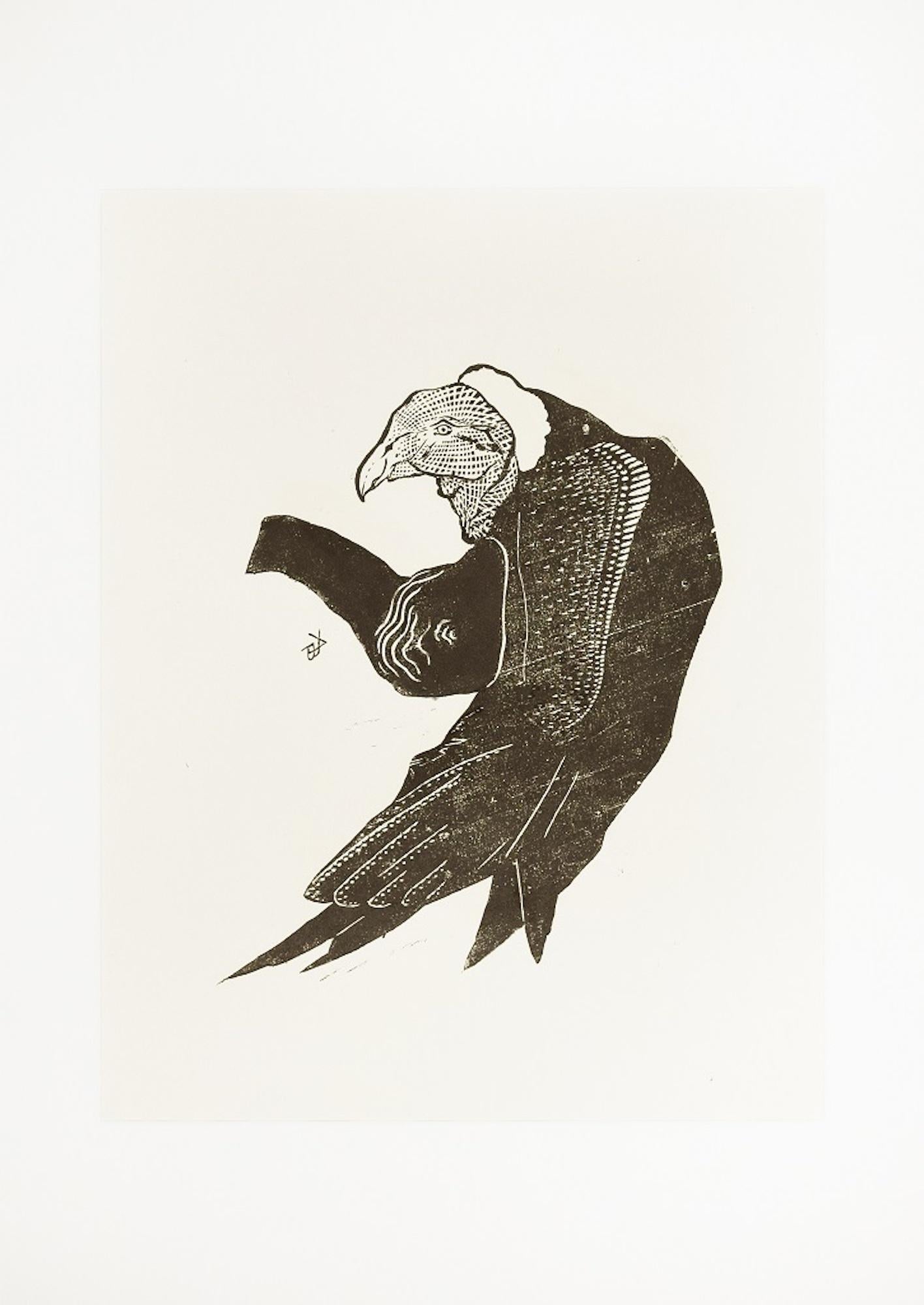 The Vulture - Original Woodcut by Unknown French Artist Early 1900