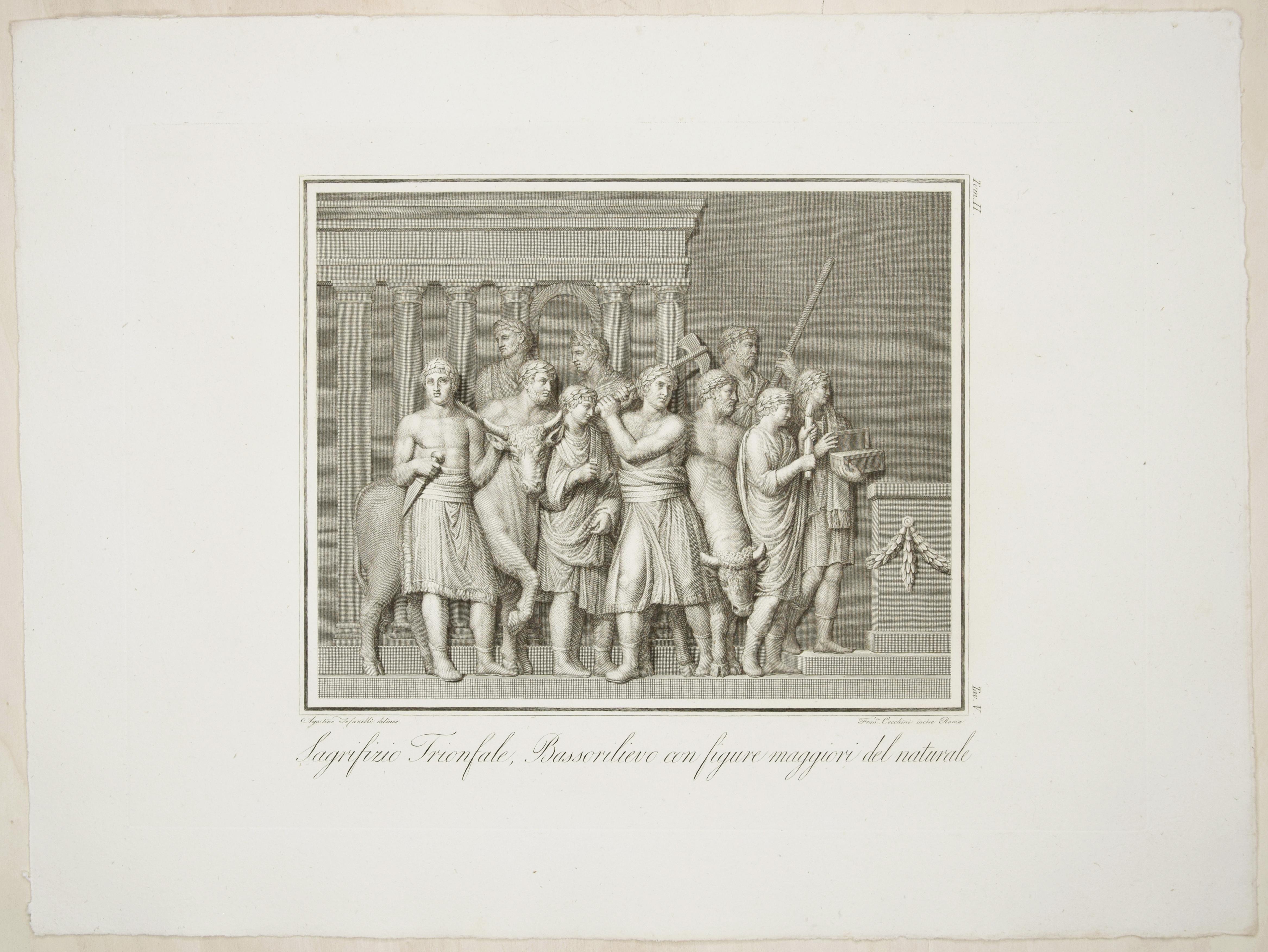 Francesco Cecchini Figurative Print - The Sacrifice - Original Etching by F. Cecchini After A. Tofanelli - 1821