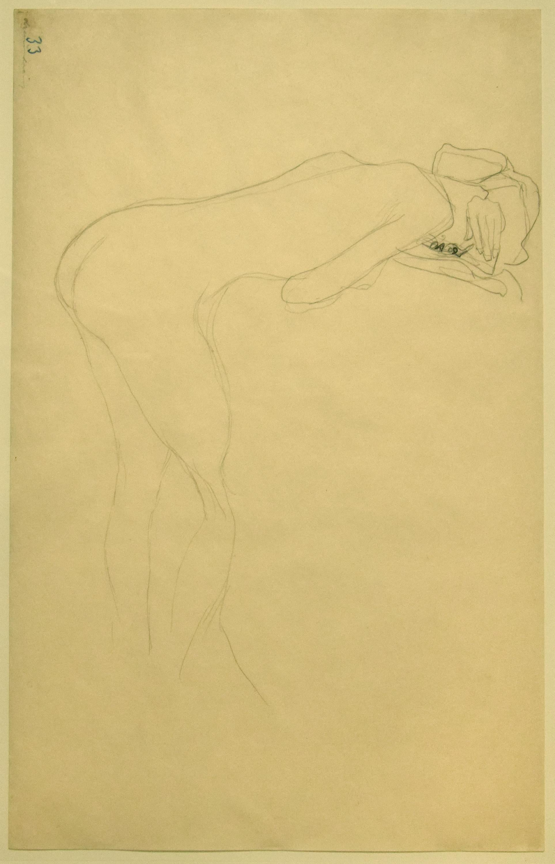 Nude of Woman Reclined on the Back of a Chair on the Right, Original Drawing - Art by Gustav Klimt