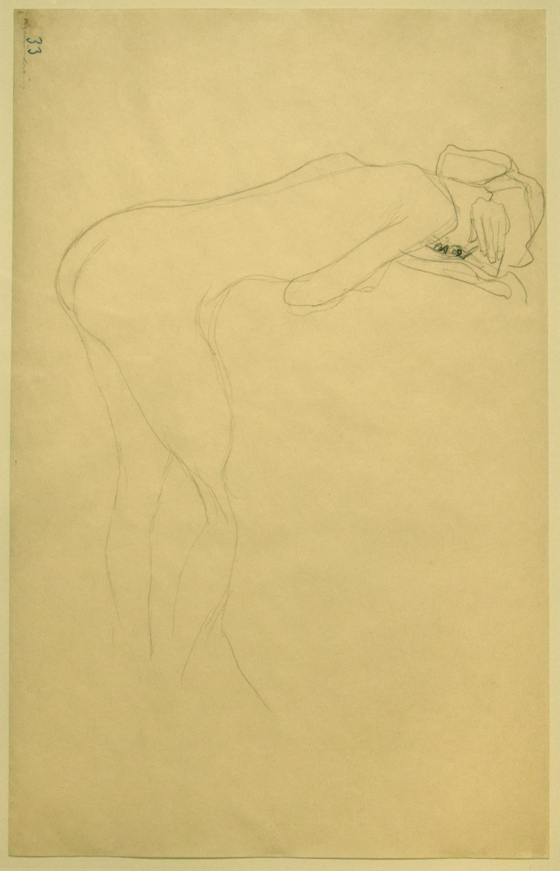 Nu de femme allongée au dos d'une chaise à droite, dessin original