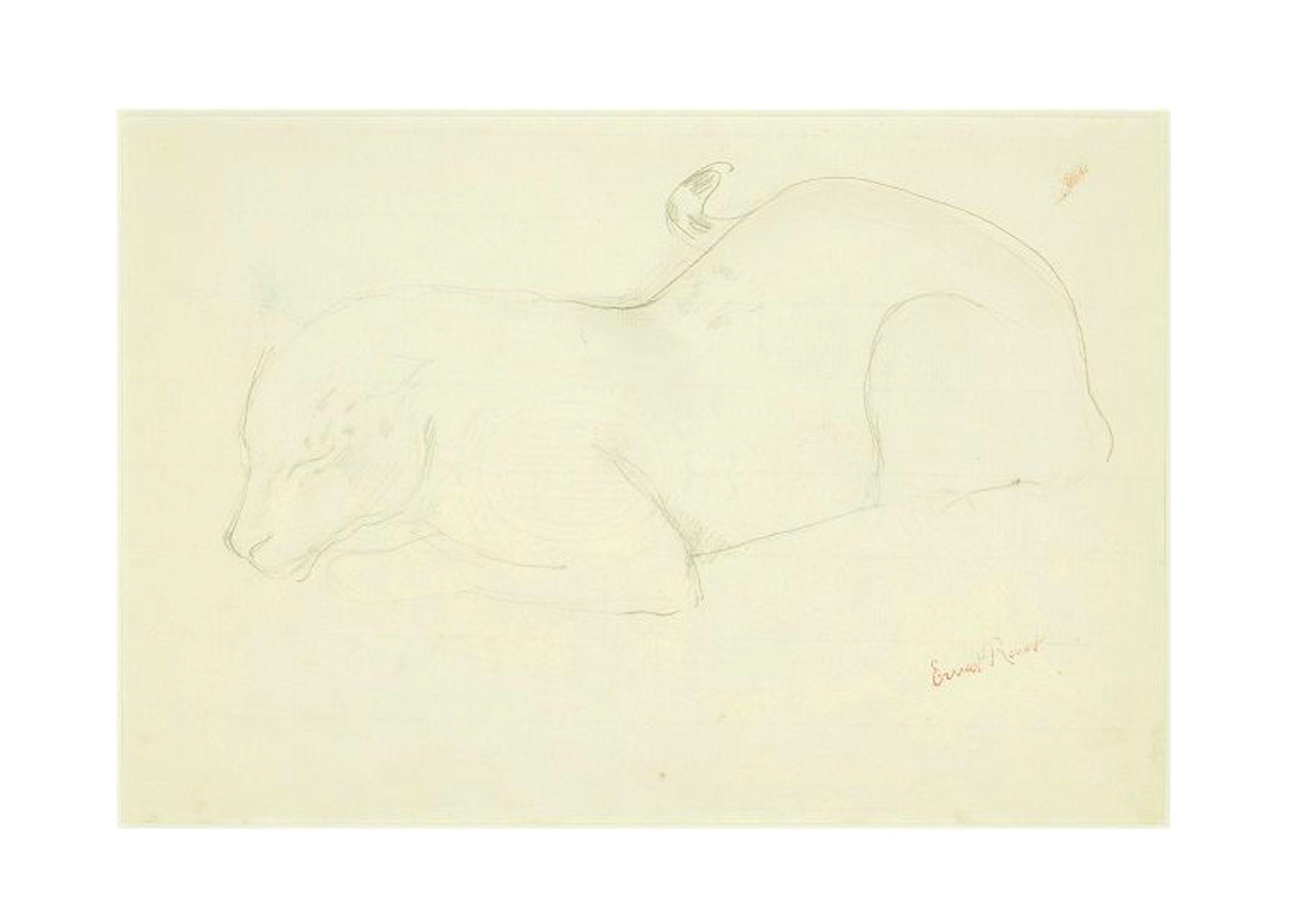 Die Katze ist eine originale Bleistiftzeichnung auf Papier, die von Ernest Rouart um die Jahrhundertwende angefertigt wurde.

Diese Zeichnung ist vom Künstler unten links mit rotem Stift handsigniert. Einschließlich eines Passepartouts aus weißem