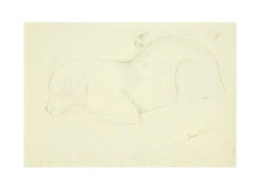 Feline Sleeping - Original Pencil Drawing by Ernest Rouart - 1890s