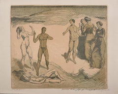 Composition with Nudes - Original Hand Colored Lithograph by Max Lingner - 1911