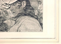 Bildnis mit florentiner Hut. - Original-Radierung von Hans Thoma - 1900