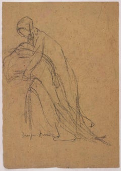Sketch of Figures for a Portrait Original Charcoal Drawing by J. Dreyfus-Stern