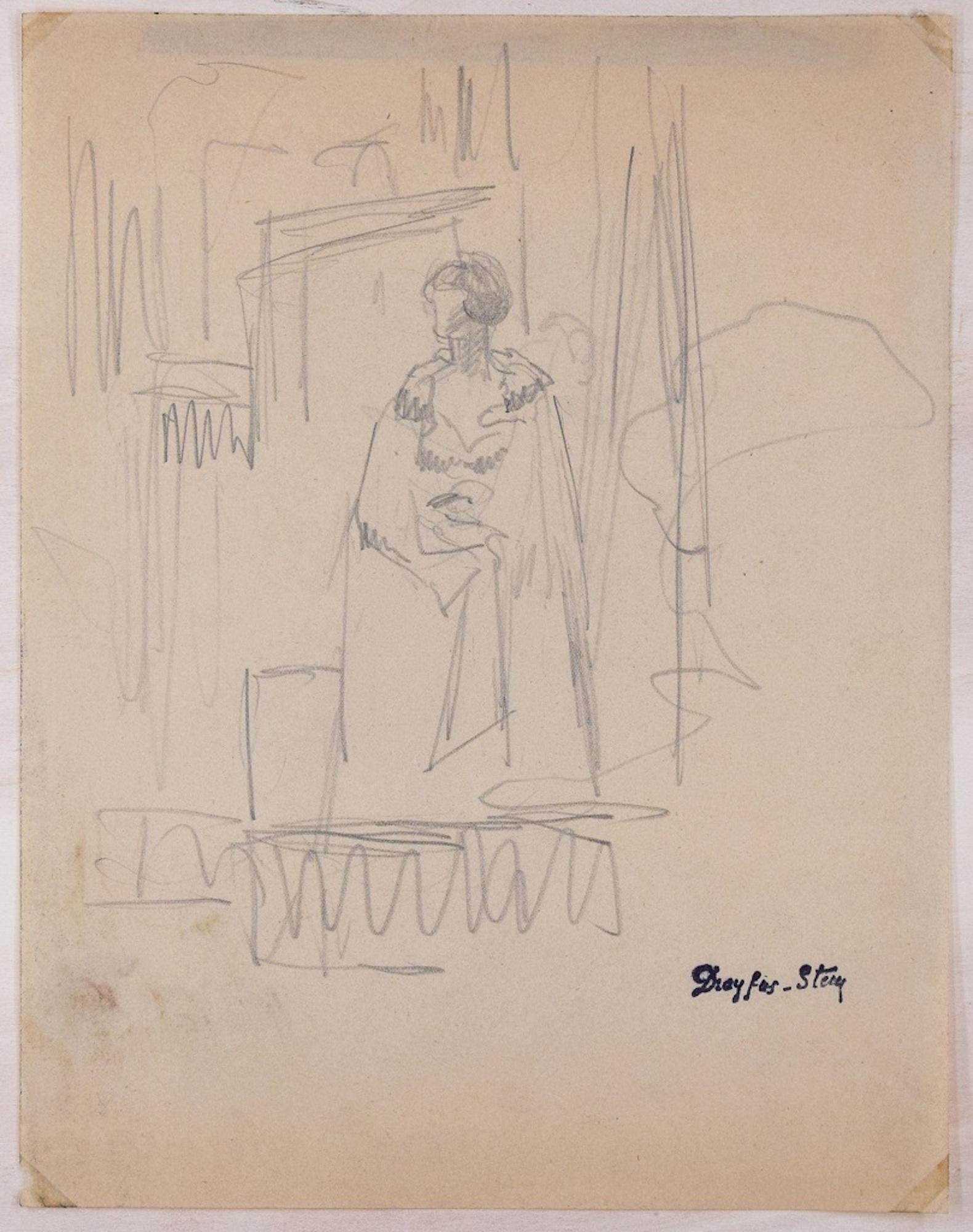 Jean Dreyfus-Stern Interior Art - An Actor - Original Pencil Drawing by J. Dreyfus-Stern 