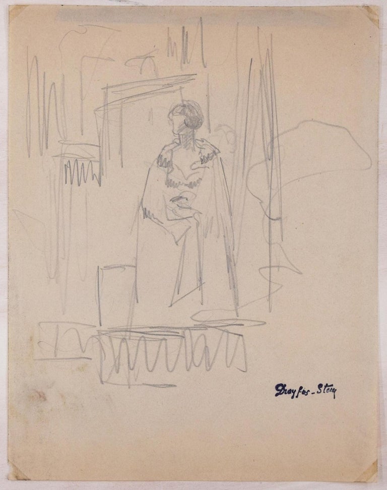 Dessin Original Au Crayon Bic - Style Era Buthaud / Modigliani Art Déco - Dominante Bleue - Occasion