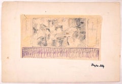 Sketch of a Café - Original Pencil and Pastel Drawing by J. Dreyfus-Stern 