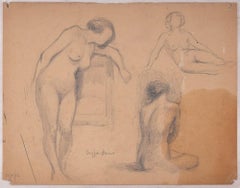 Sketches de nus féminins - dessin original au crayon de J. Dreyfus-Stern 