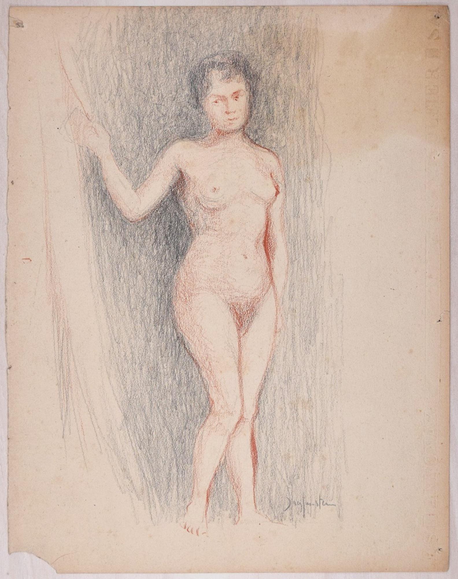 Sketches of a Nude - Original Pencil and Pastel Drawing by J. Dreyfus-Stern 