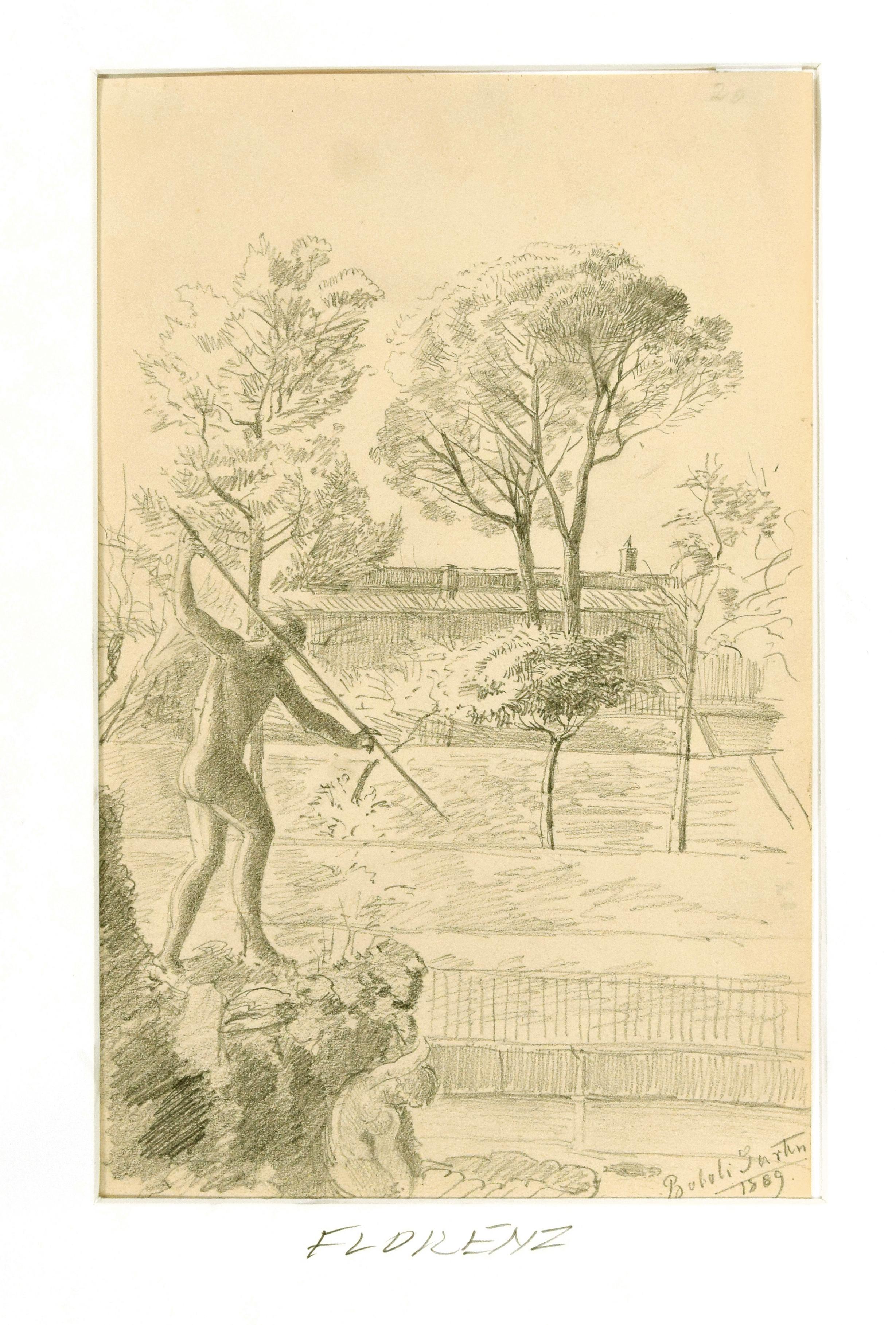 Boboli Gardens - dessin original au crayon par l'artiste anonyme - 1889