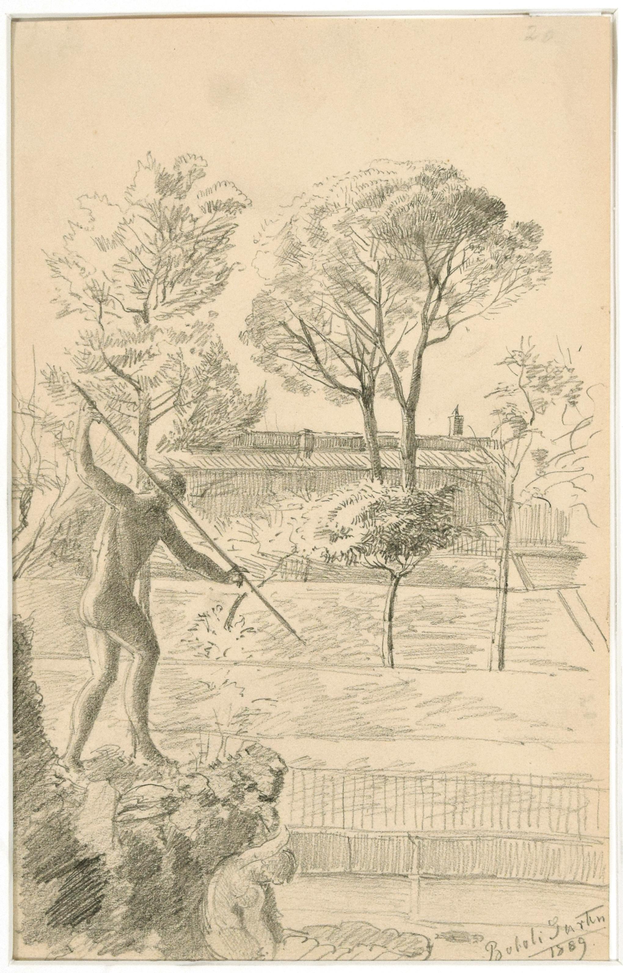 Boboli-Garten – Original-Bleistiftzeichnung eines Anonymous-Künstlers – 1889 – Art von Unknown