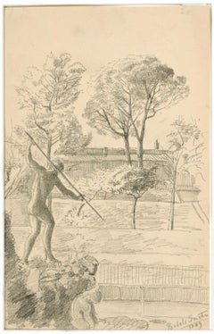 Boboli Gardens - Original Pencil Drawing by Anonymous Artist - 1889
