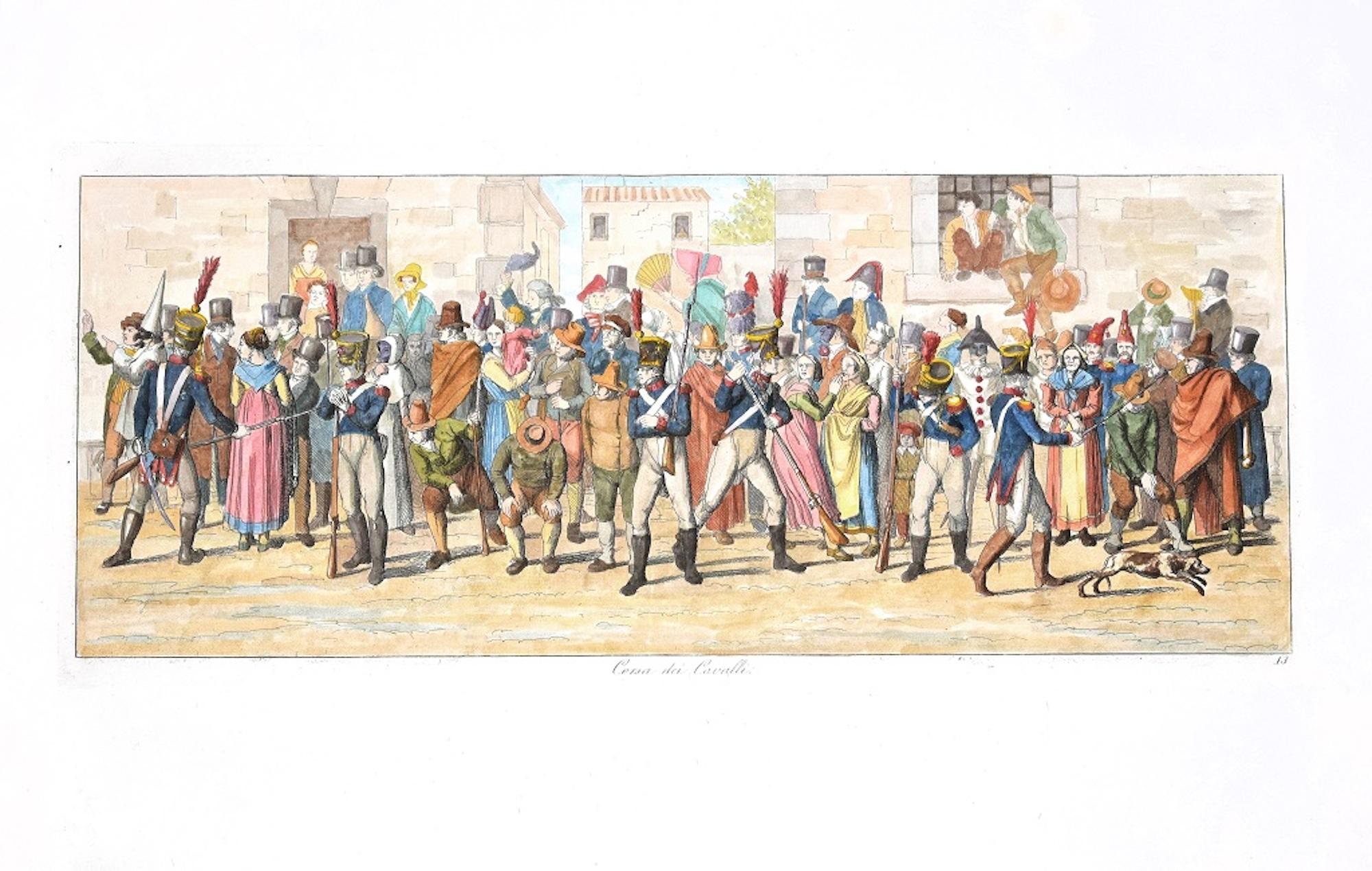 Pferderennen - Original-Radierung von C. G. Hyalmar Morner - 1820 – Print von Carl Gustaf Hyalmar Morner