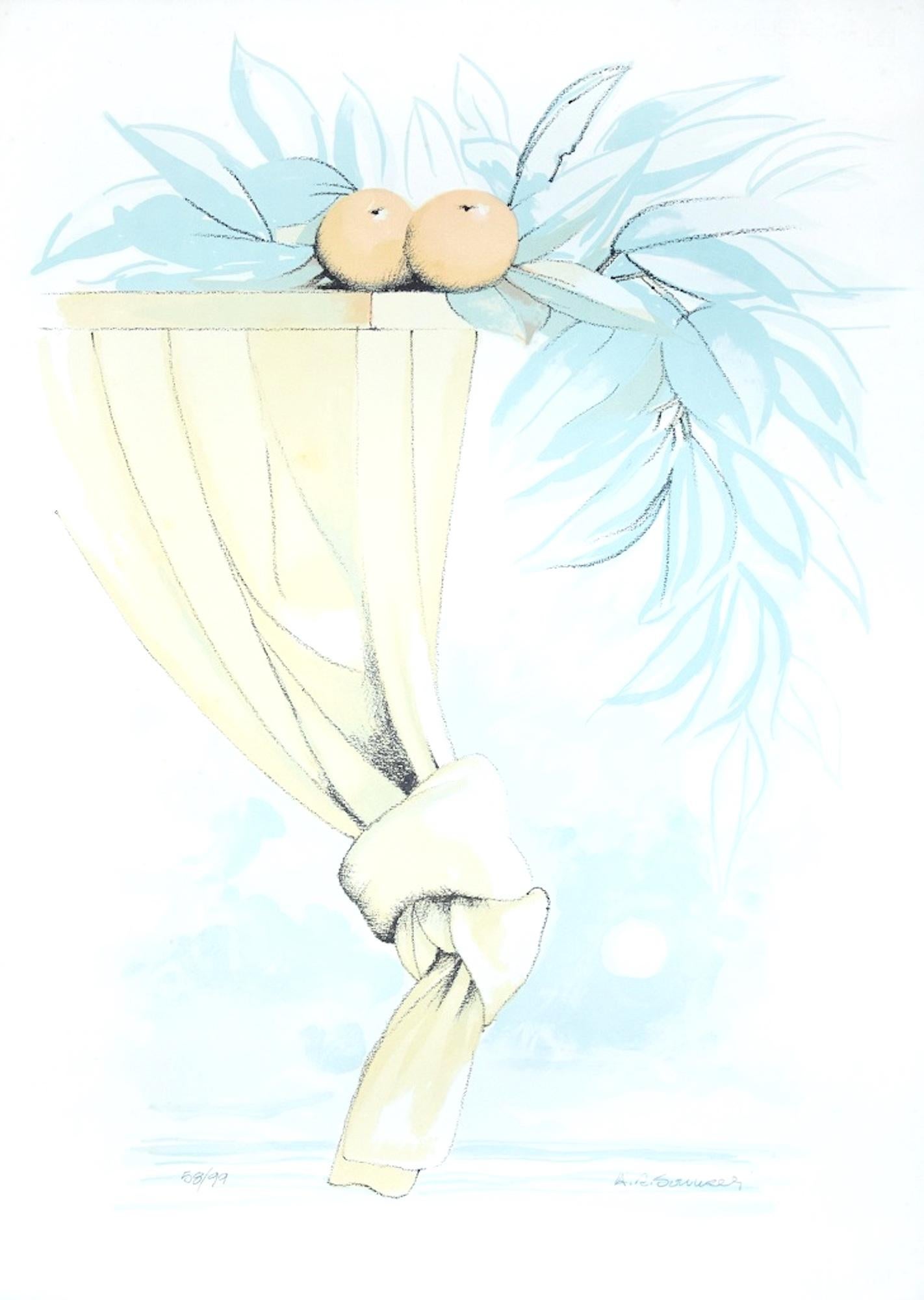 Figurative Print de Antonio Russo Sarnelli - Poesía de verano - Litografía original de A. Russo Sarnelli - Años 90