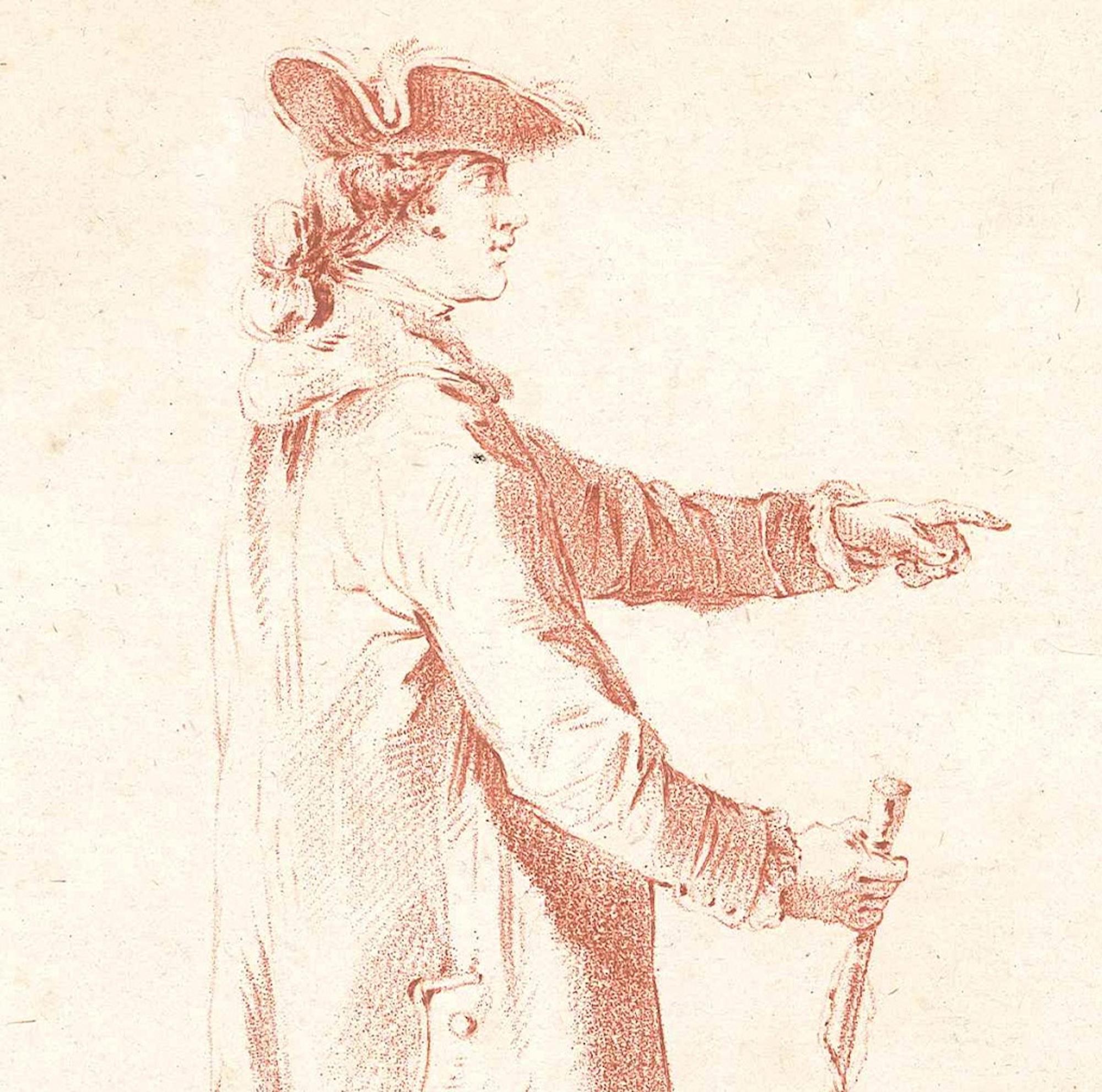 Le Petit Maitre - eau-forte et pastel d'origine de L-M Bonnet - fin du 18me sicle - Print de Louis-Marin Bonnet