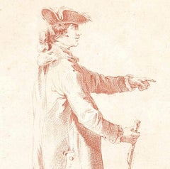 Le Petit Maitre - Original Etching and Pastel by L-M Bonnet - Late 18th Century