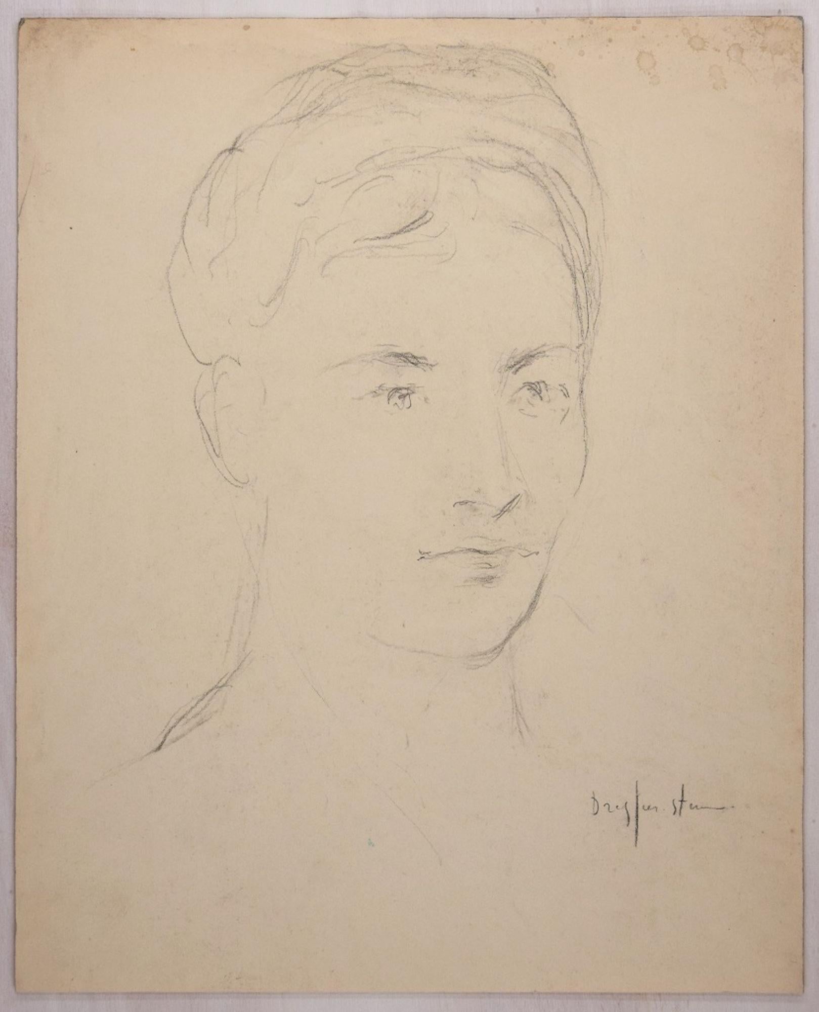 Jean Dreyfus-Stern Figurative Art - Portrait of Young Woman - Pencil and Pastel Drawing by J. Dreyfus-Stern 