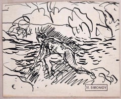 Couverture de salle de bains - dessin original  l'encre de Michel Simonidy - annes 1910