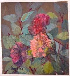 Fleurs - Peinture à l'huile originale de Jane Levy - Milieu de 1900