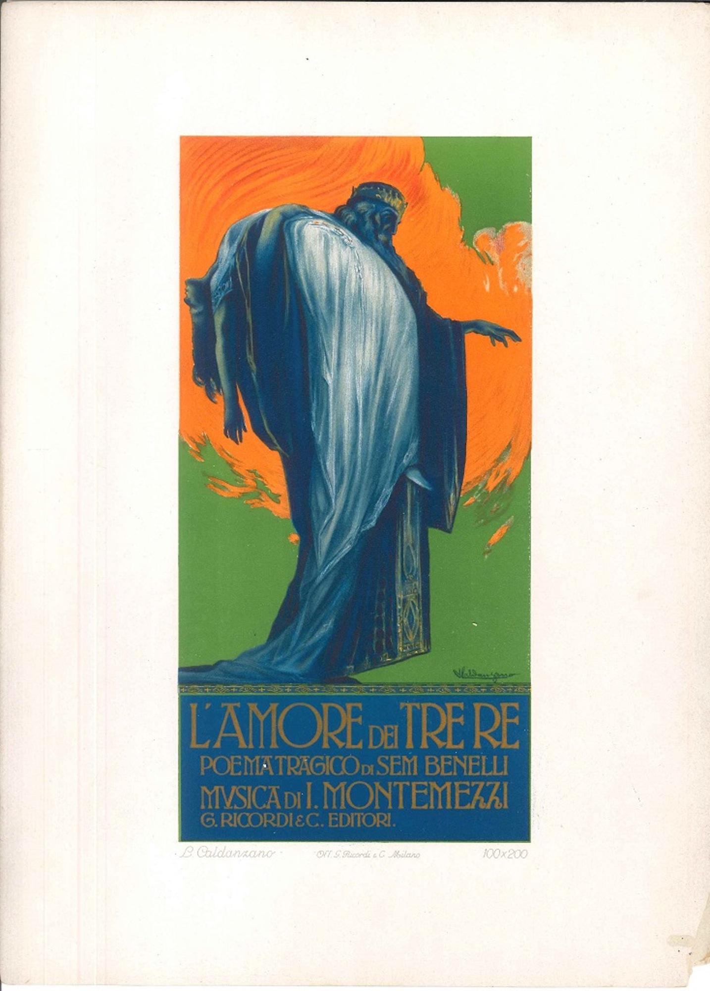 L'Amore dei Tre Re - Original Advertising Lithograph by L. Caldanzano - 1913 - Print by Luigi Caldanzano