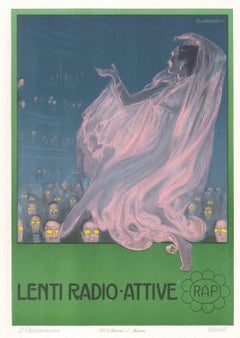 Antique Lenti Radio Attive - Original Advertising Lithograph by L. Caldanzano - 1912