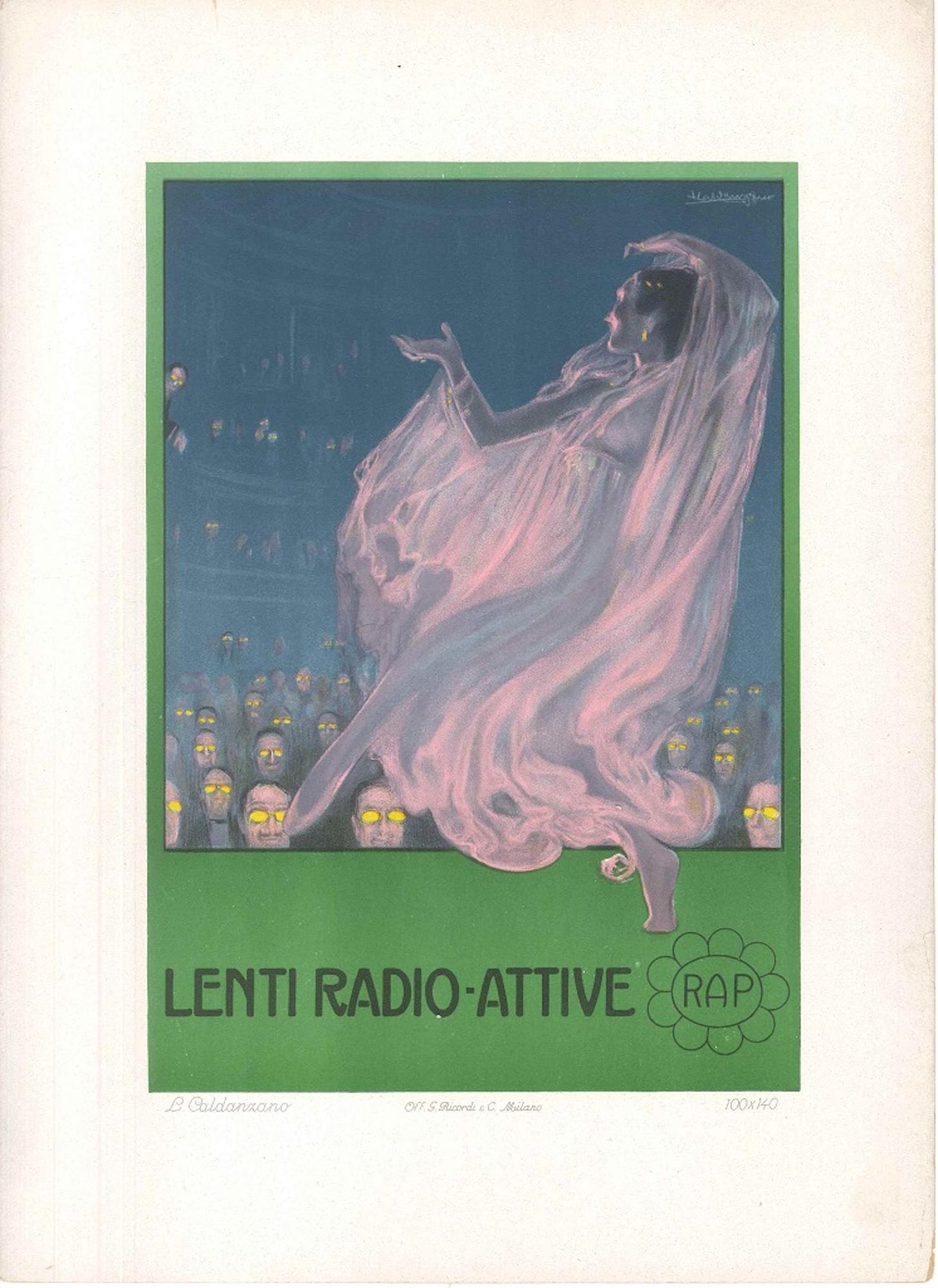 Lenti Radio Attive - Original Advertising Lithograph by L. Caldanzano - 1912 - Print by Luigi Caldanzano