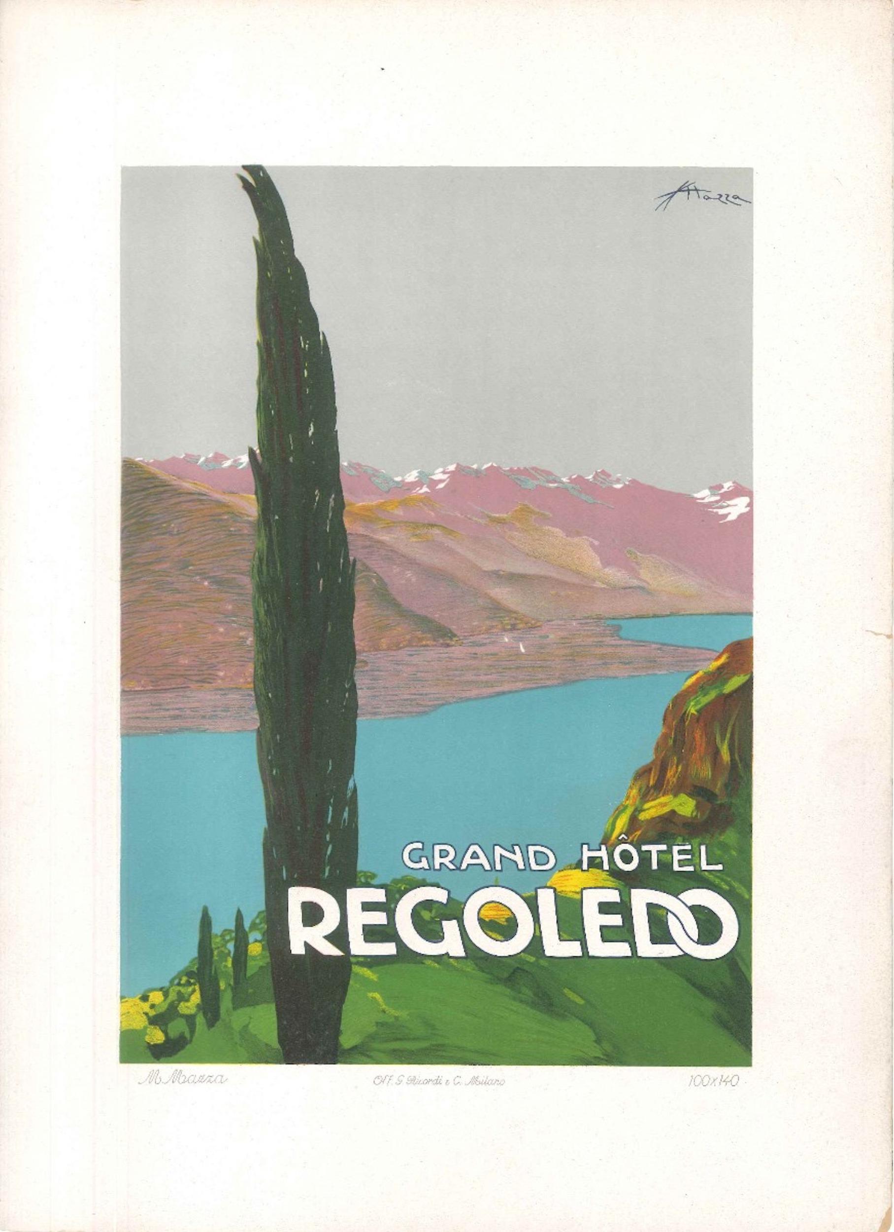 Grand Hotel Rogoledo - Original Advertising Lithograph by E. Sacchetti -1914 ca. - Print by Enrico Sacchetti