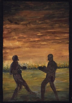 Men Fighting - Original Tempera on Paper by Lucie Navier - 1926