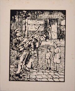 The Begging  - Original Woodcut by Lucie Navier - 1930s