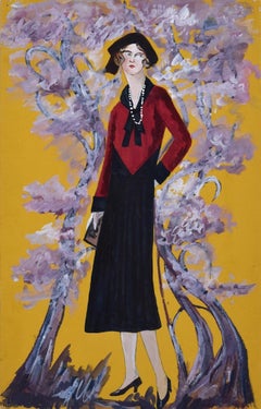 Madame in the Blossom Garden  - Tempera on Paper by Lucie Navier - 1931