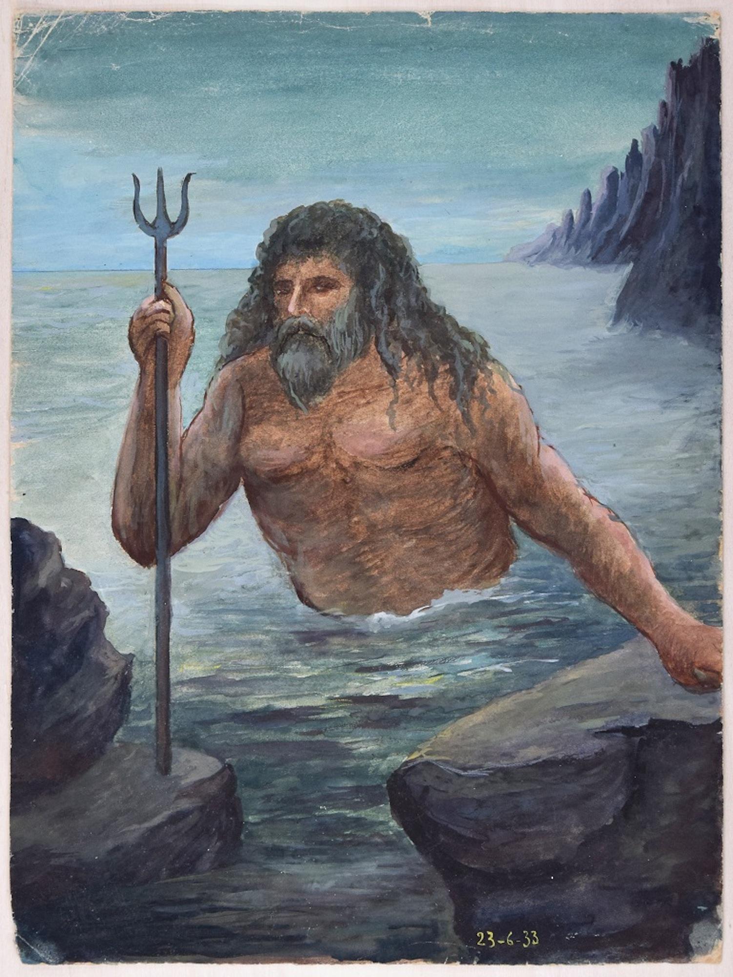 Poseidon  - Ink and Tempera on Paper by Lucie Navier - 1933