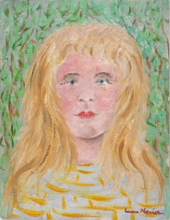 Vintage Young Blonde Girl  - Original Oil on Cardboard by Lucie Navier - 1930s