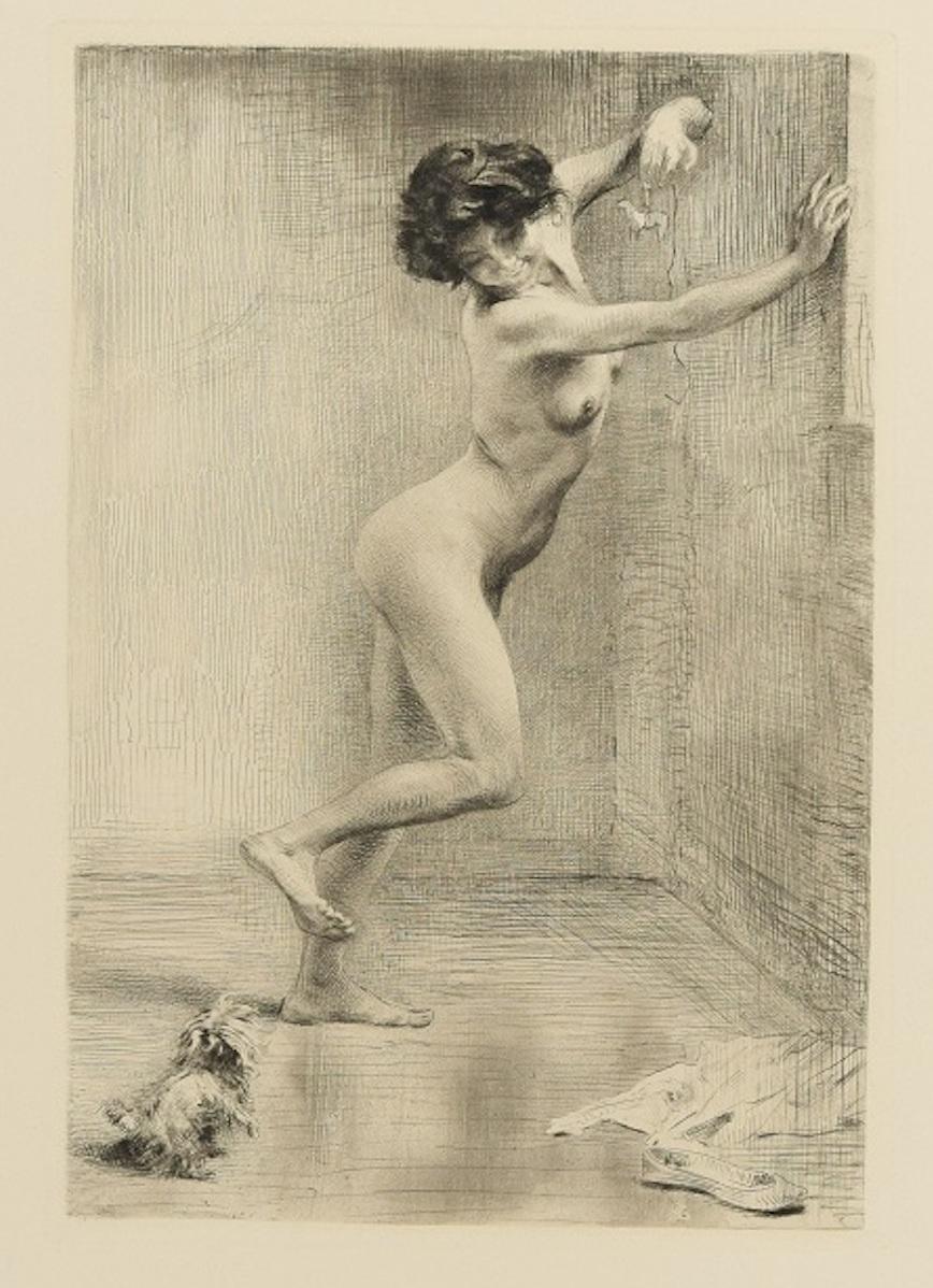 Das geneckte Hündchen (The Puppy Dog) - Original Etching by K. Koepping - 1904/5