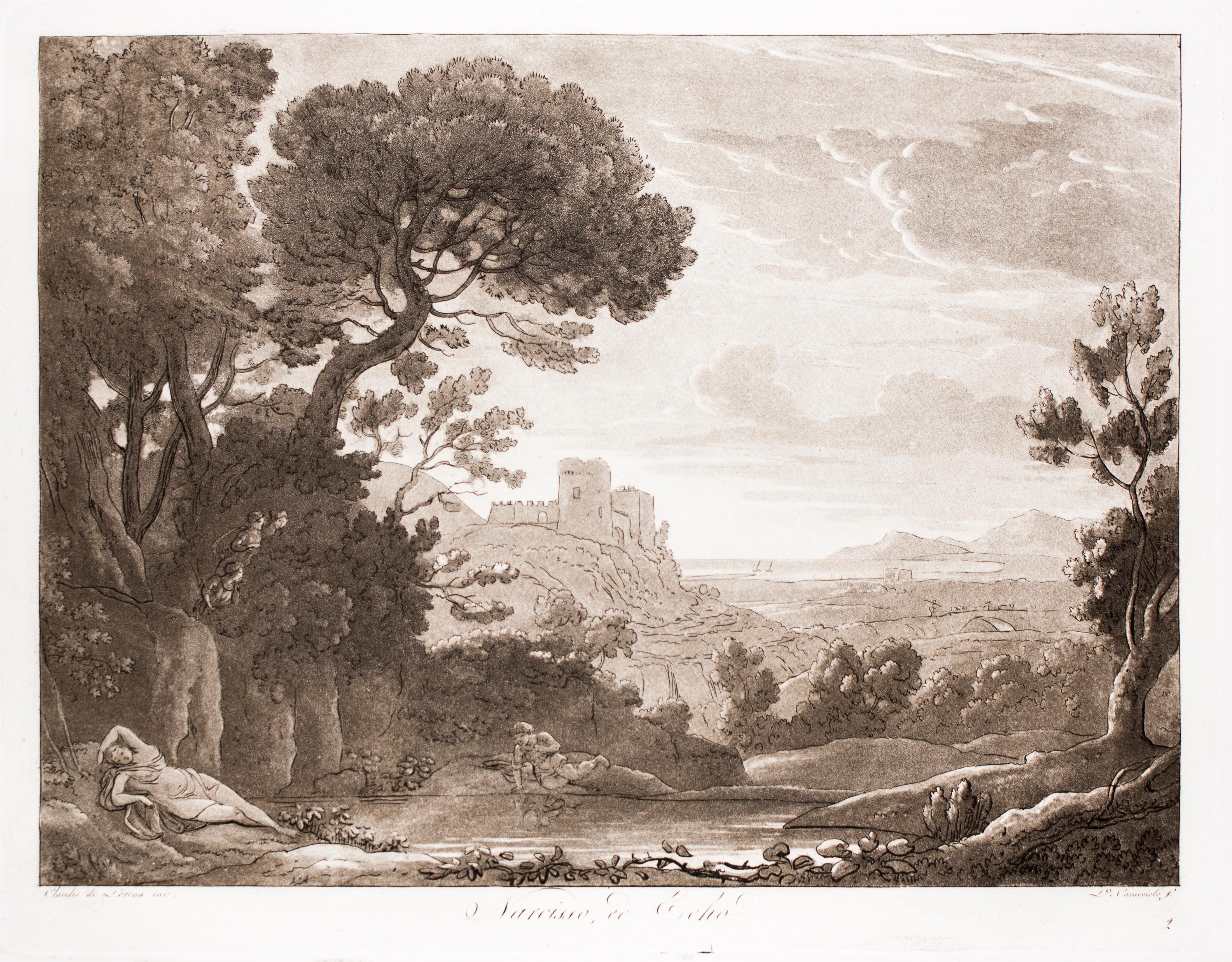 Narciso und Echo – Narciso  B/W-Radierung nach Claude Lorrain - 1815