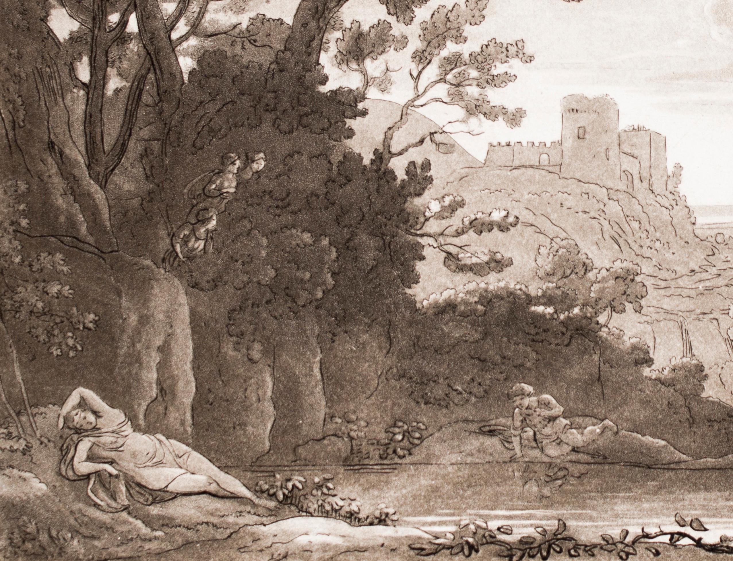 Narciso und Echo – Narciso  B/W-Radierung nach Claude Lorrain - 1815 – Print von Ludovico Caracciolo