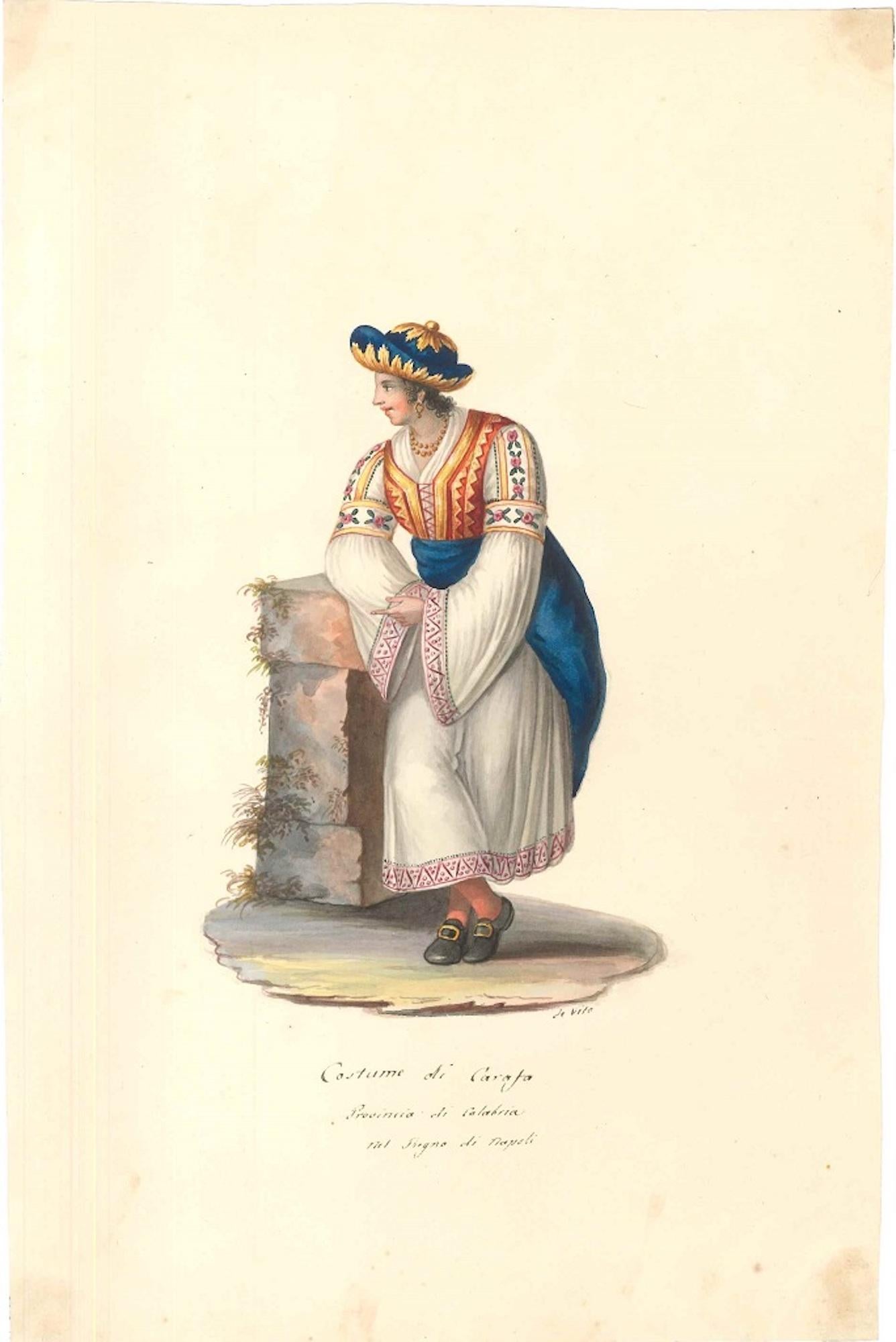 Michela De Vito - Costume di Carafa - Original Watercolor by M. De Vito -  1820 ca. For Sale at 1stDibs