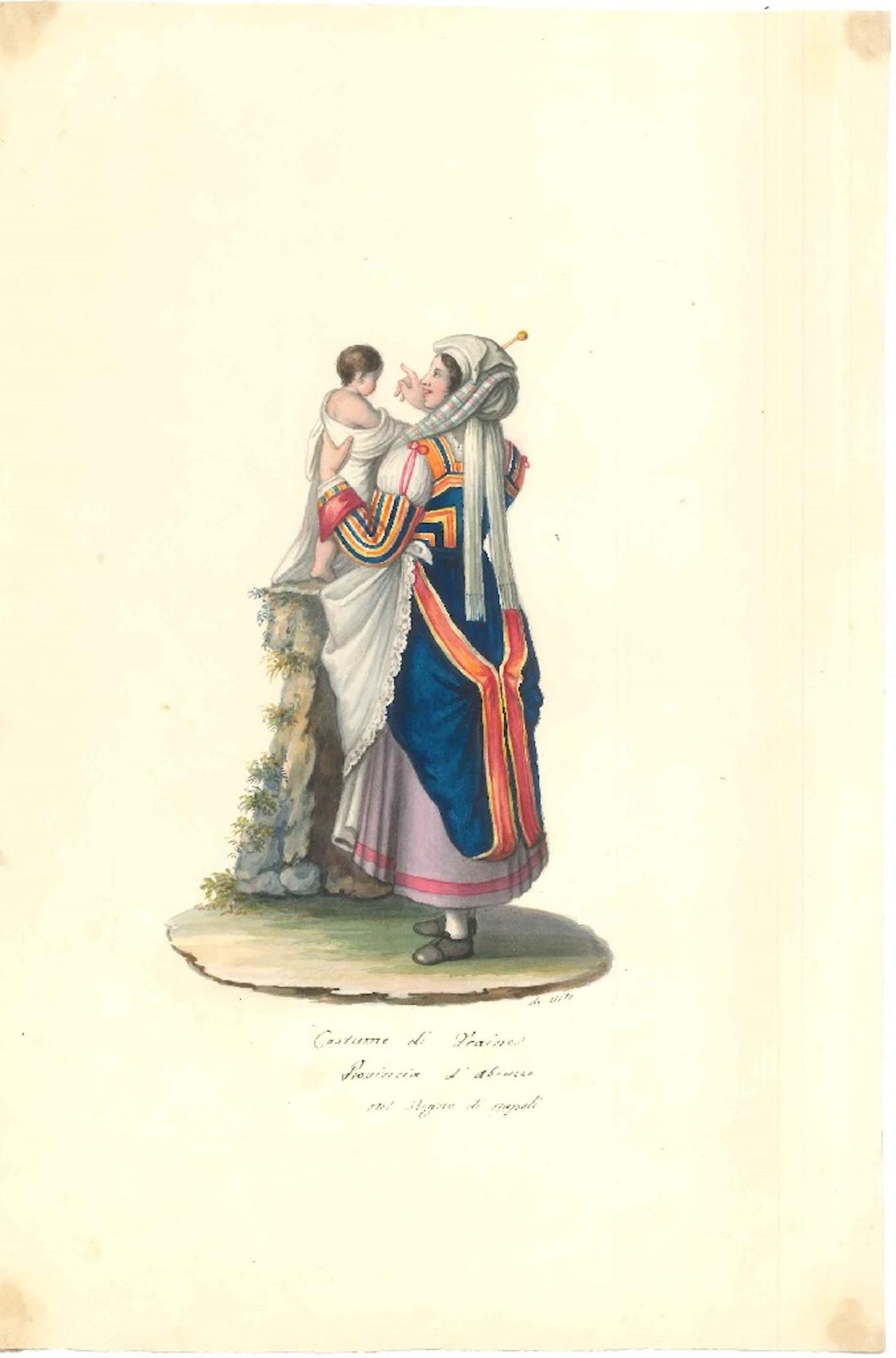 Michela De Vito - Costume di Fraine - Original Watercolor by M. De Vito -  1820 ca. For Sale at 1stDibs