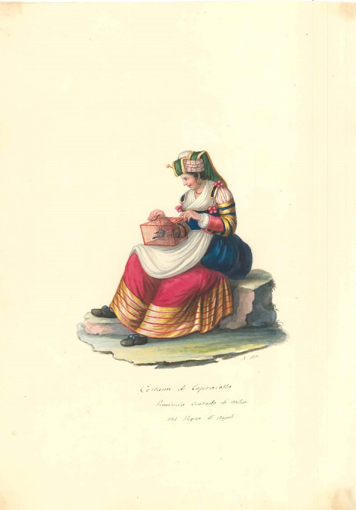 Michela De Vito Portrait – Costume di Capracolla - Aquarell von M. De Vito - 1820 ca.