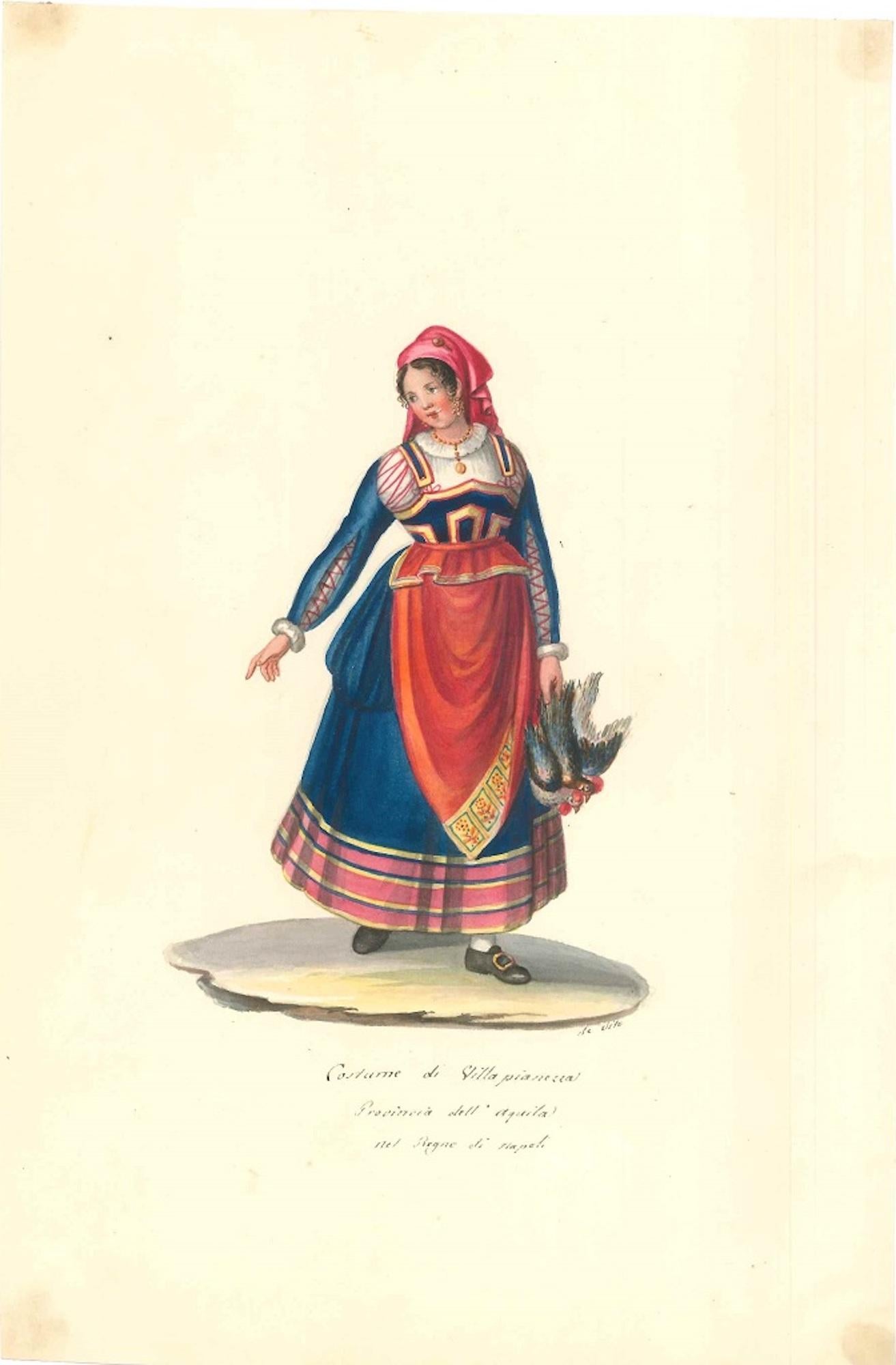 Michela De Vito Portrait – Kostüm di Villa Pianezza - Aquarell von M. De Vito - 1820 ca.