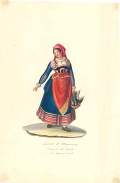 Traje de Villa Pianezza - Acuarela de M. De Vito - 1820 ca.
