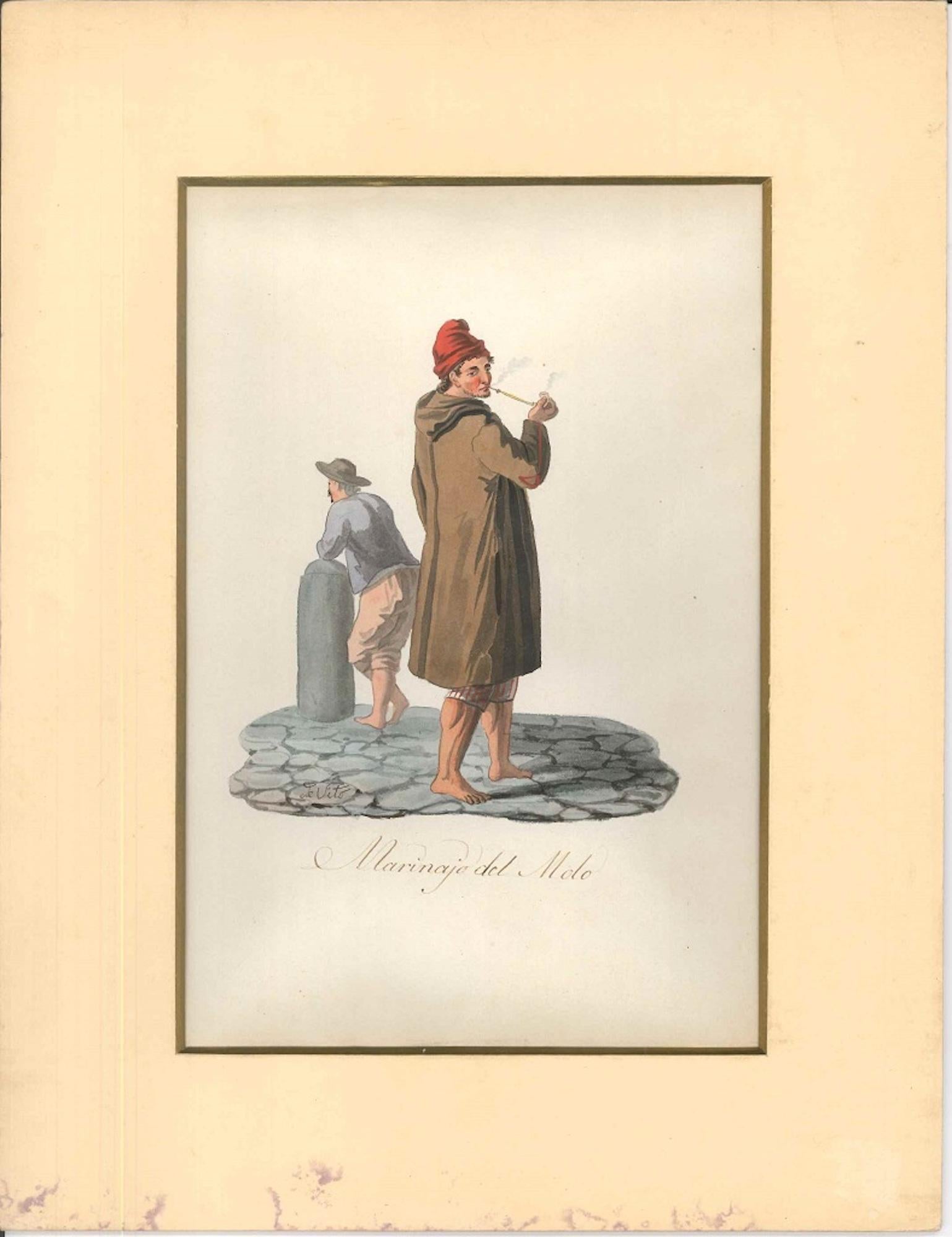 Marinajo del Molo – Aquarell von M. De Vito – 1820 ca. – Art von Michela De Vito