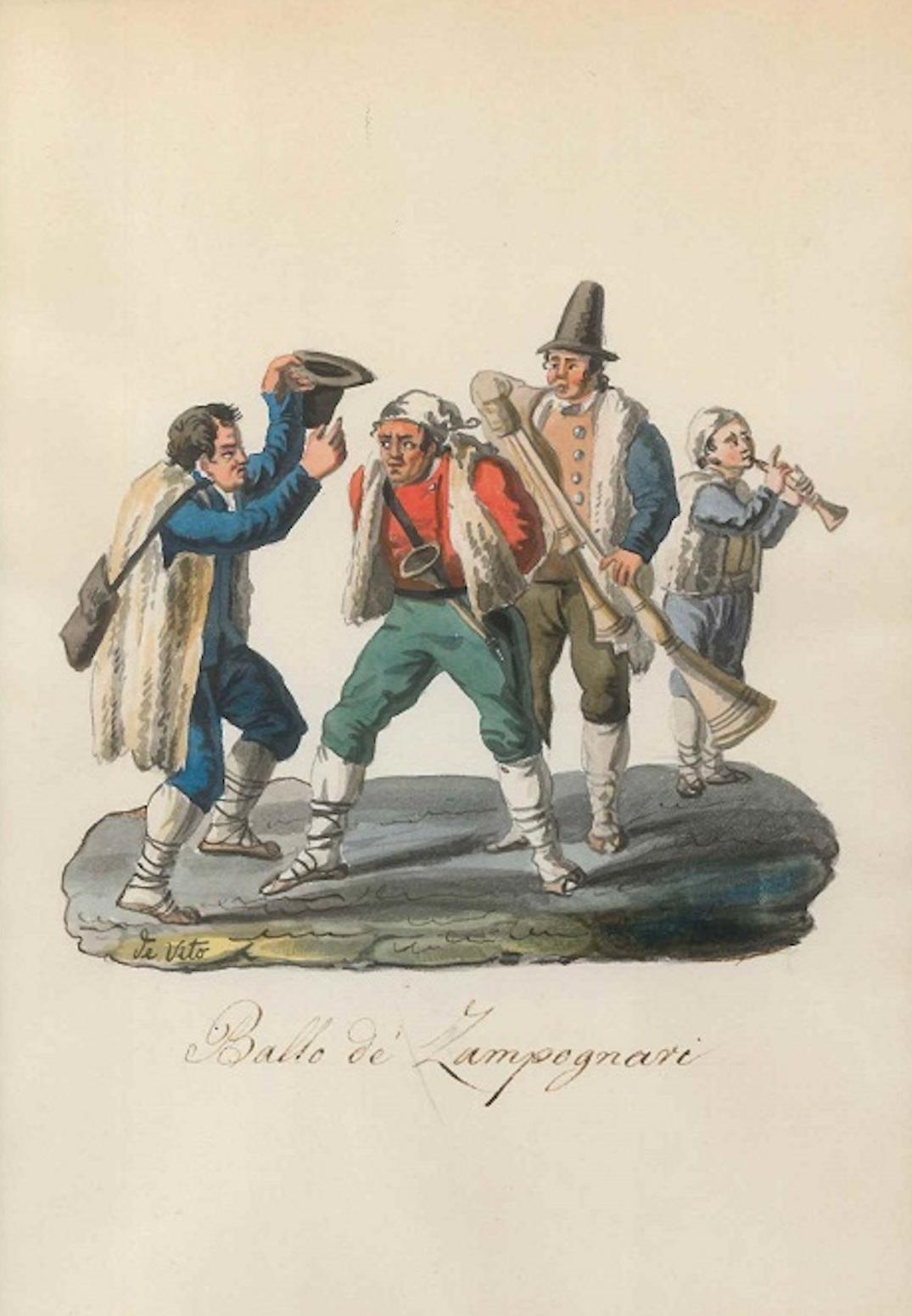 Ballo de' Zampognari - Watercolor by M. De Vito - 1820 ca.