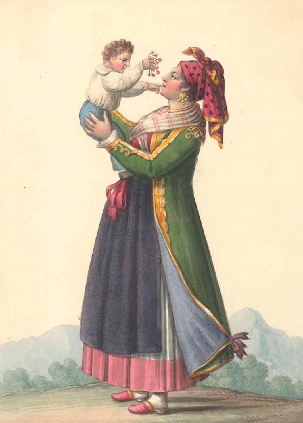 Michela De Vito Portrait - Costume di Procida - Watercolor by M. De Vito - 1820 ca.