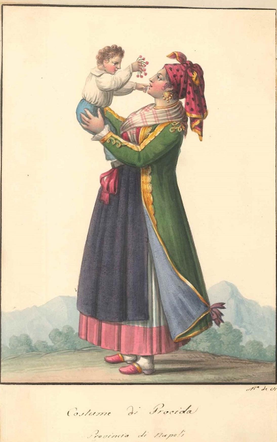 Costume di Procida - Watercolor by M. De Vito - 1820 ca. - Art by Michela De Vito