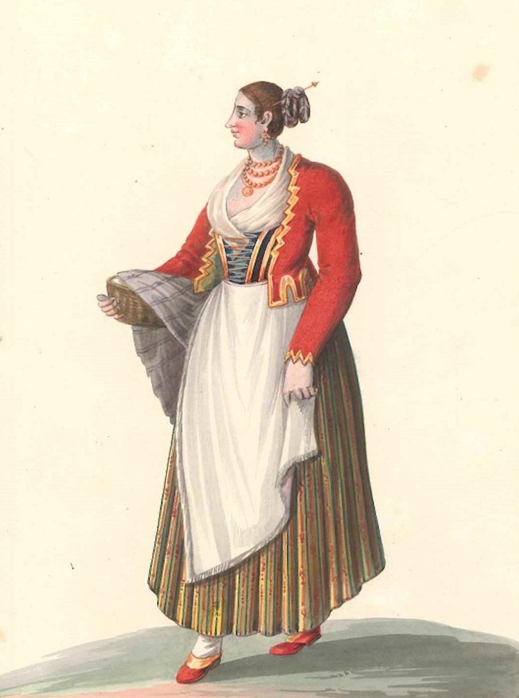 Costume di Sorrento - Aquarelle de M. De Vito, 1820 environ.
