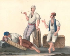 Lazzaroni Facchini Napolitani - Watercolor by M. De Vito - 1820 ca.