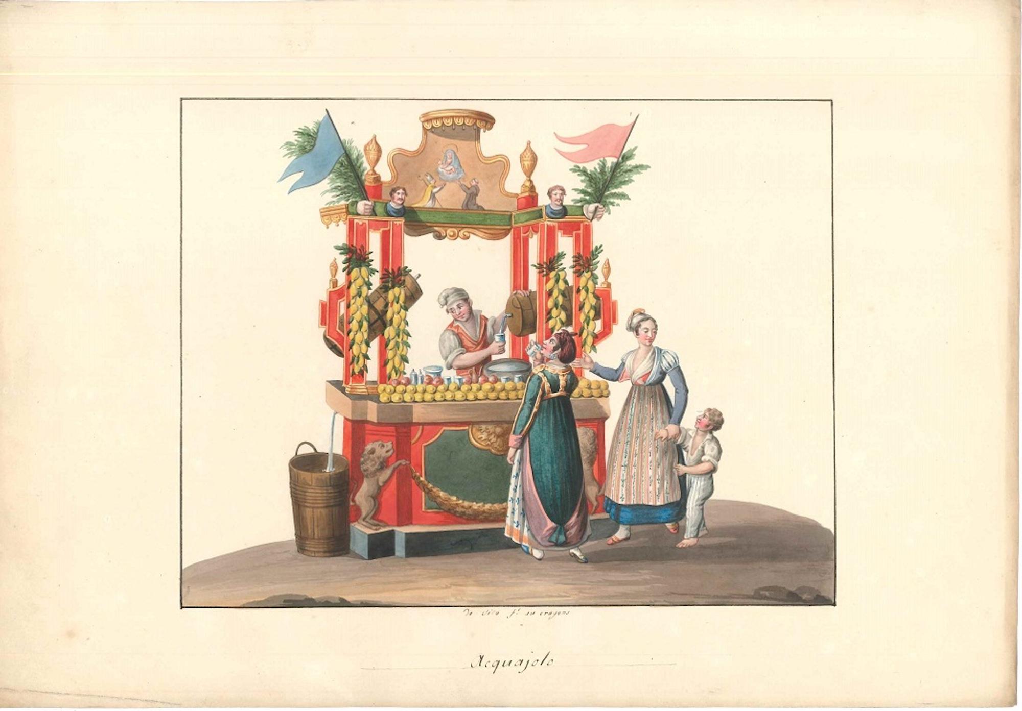 Acquajolo - Watercolor by M. De Vito - 1820 ca. - Art by Michela De Vito