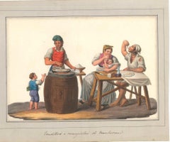 Venditori e Mangiatori di Maccheroni - Acquerello di M. De Vito - 1820 ca.