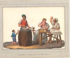 Venditori e Mangiatori di Maccheroni - Acquerello di M. De Vito - 1820 ca.